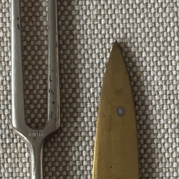 Vintage Bronze Bohemian Fruit Knife plus German Serving Fork Porcelain Handles - Picture 7 of 10